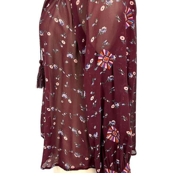 Ulla Johnson Lida Blouse Top Maroon Floral Silk Chiffon V-Neck Size 2 S Sheer - Picture 5 of 14